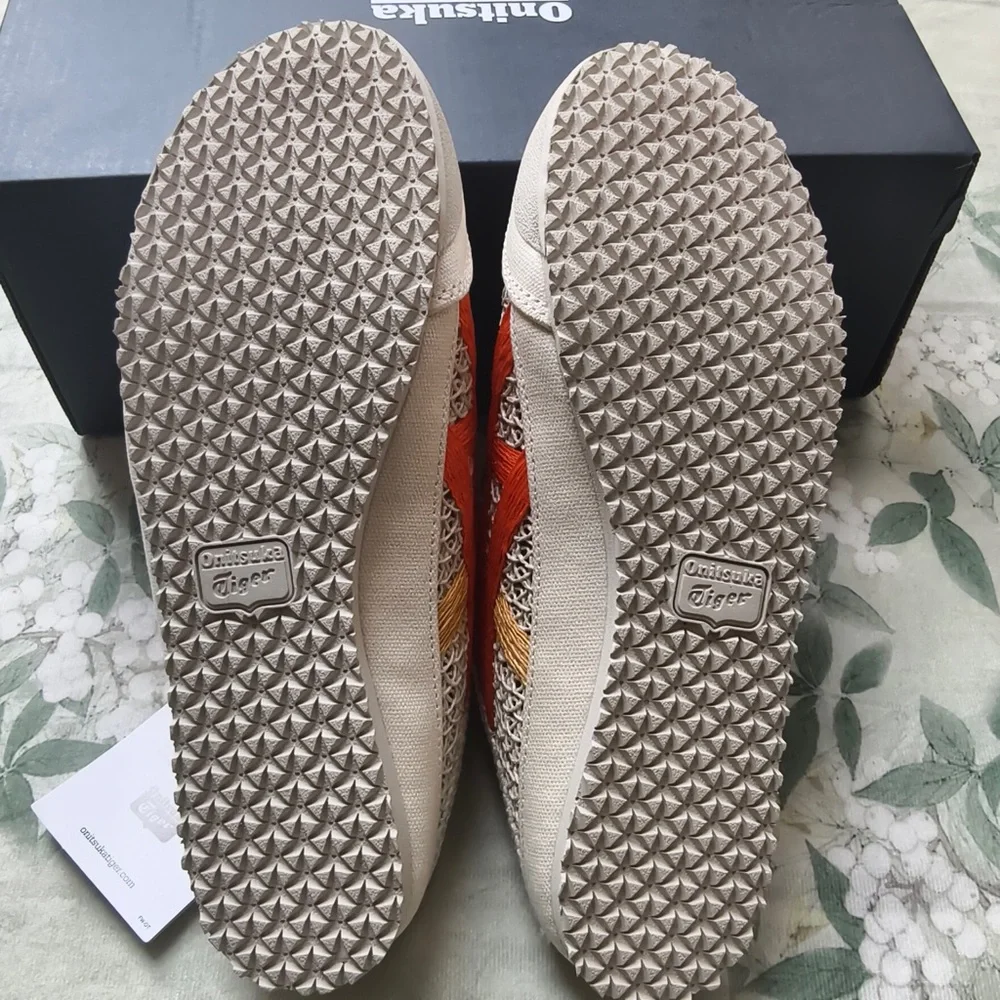 Onitsuka Tiger Cream Sneakers with Orange Accents